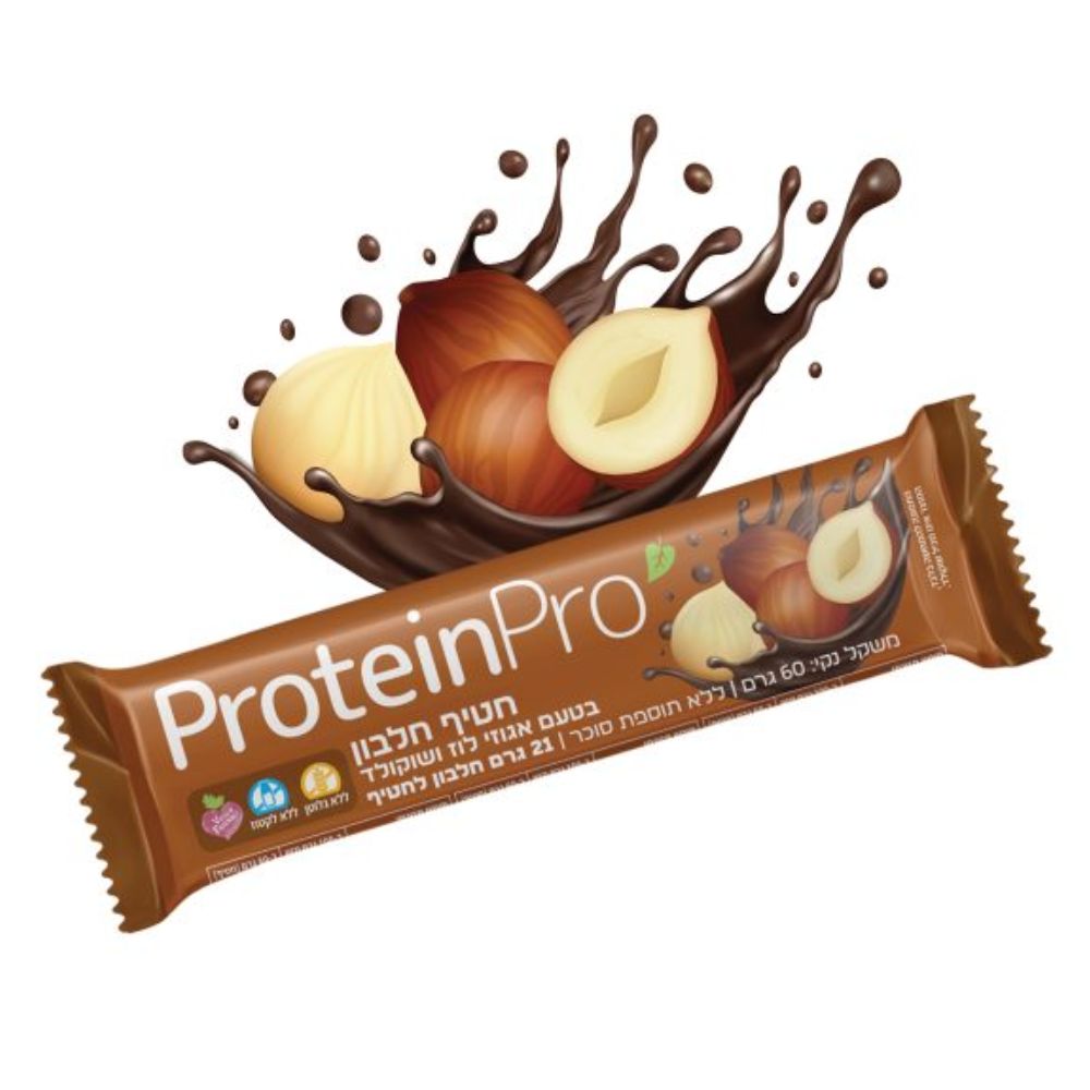 חטיף חלבון פרוטאין פרו טבעוני - Protein pro bar 60g חטיף חלבון טבעוני PROTEIN PRO – עשיר בחלבון, דל סוכר, ללא גלוטן וללא לקטוז